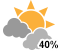 Mainly cloudy. Risk of thunderstorms (40%)