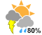 Showers. Risk of thunderstorms (80%)